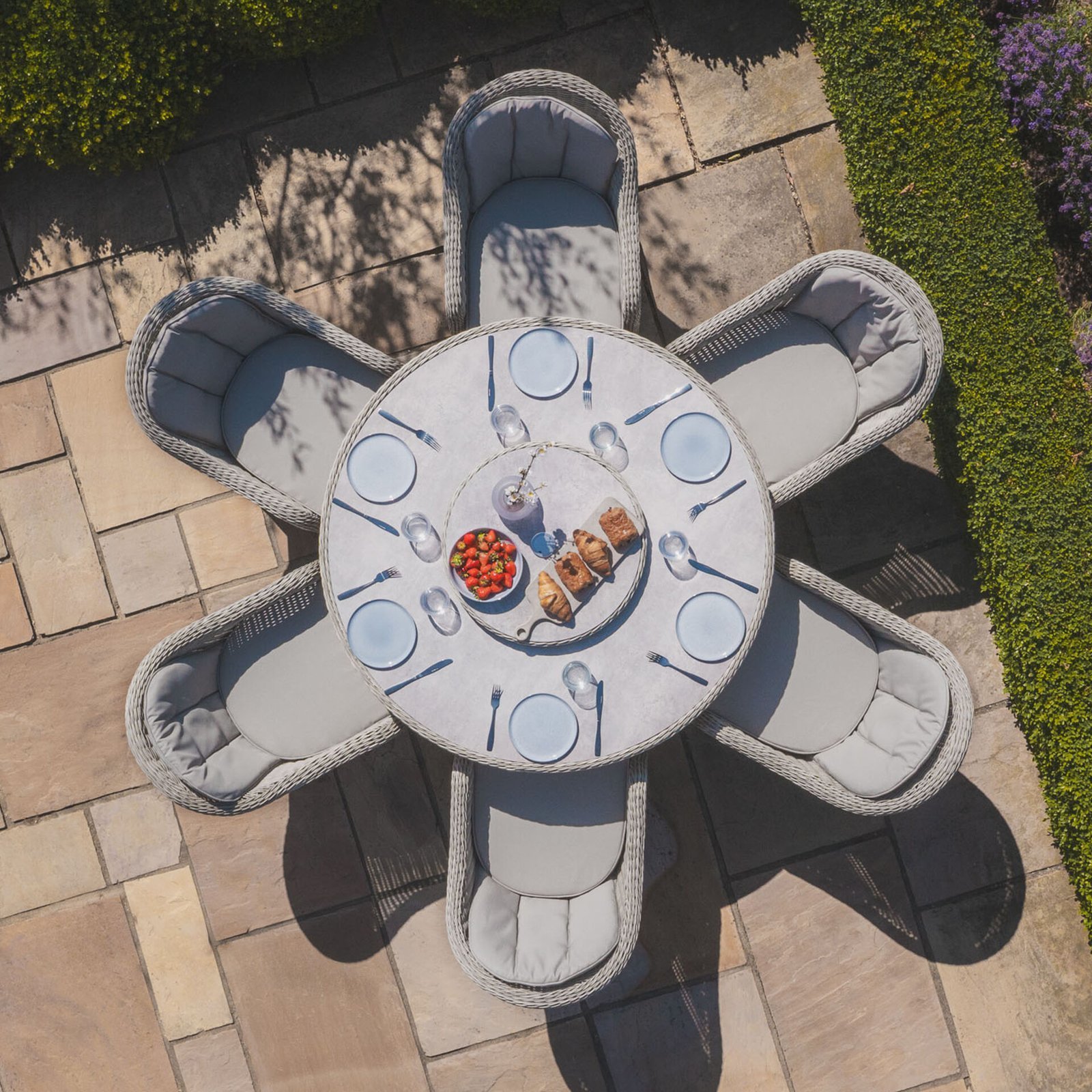 Oxford 6 Seat Round Dining Set with Heritage Dining Chairs & Woven Lazy Susan - Ceramic Glass - Image 3