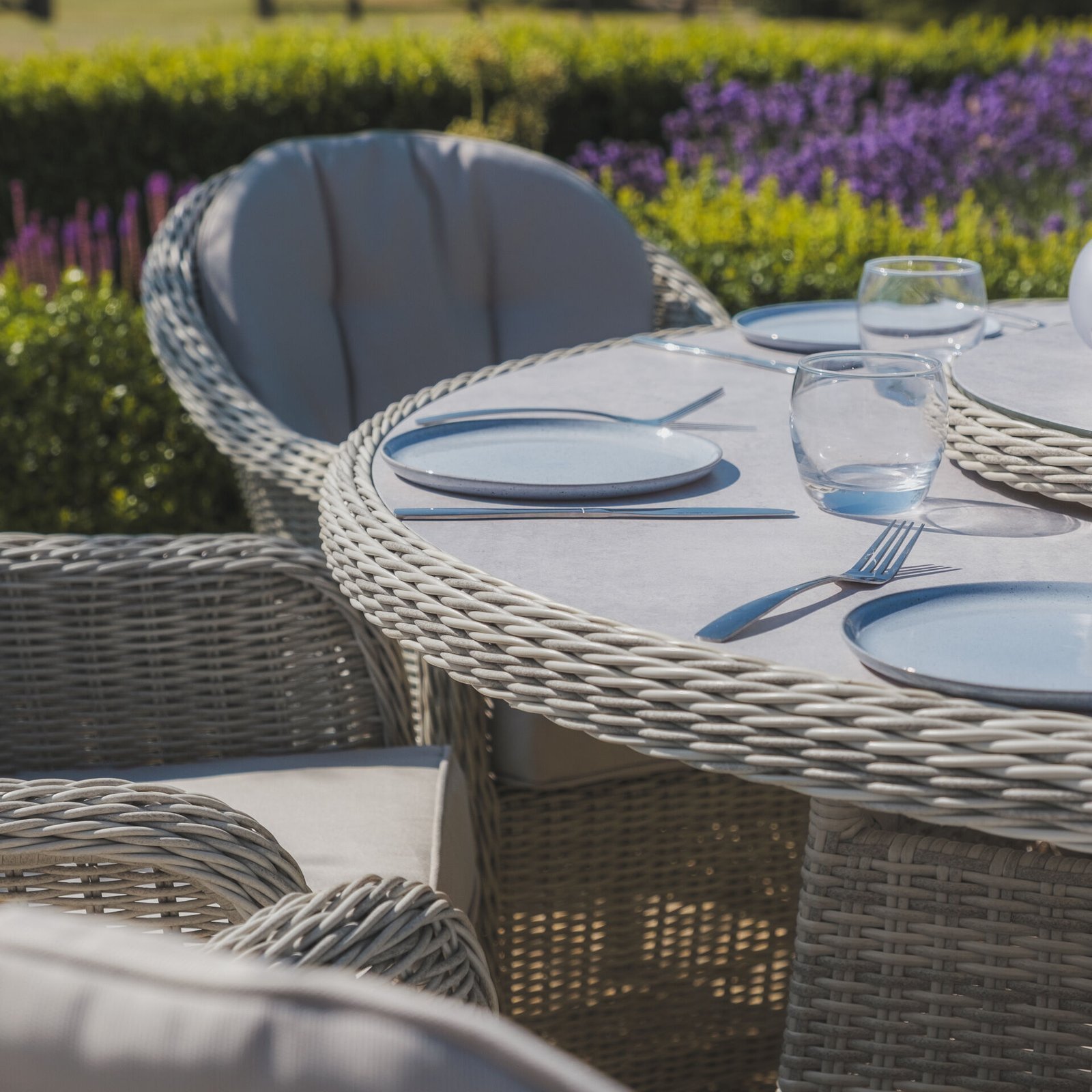 Oxford 6 Seat Round Dining Set with Heritage Dining Chairs & Woven Lazy Susan - Ceramic Glass - Image 4