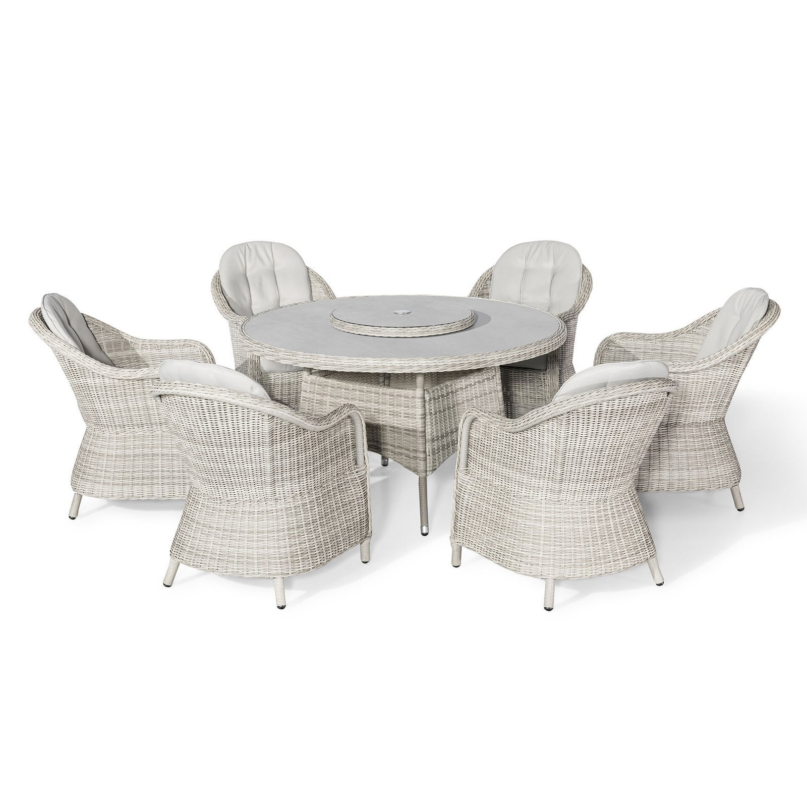 Oxford 6 Seat Round Dining Set with Heritage Dining Chairs & Woven Lazy Susan - Ceramic Glass - Image 10