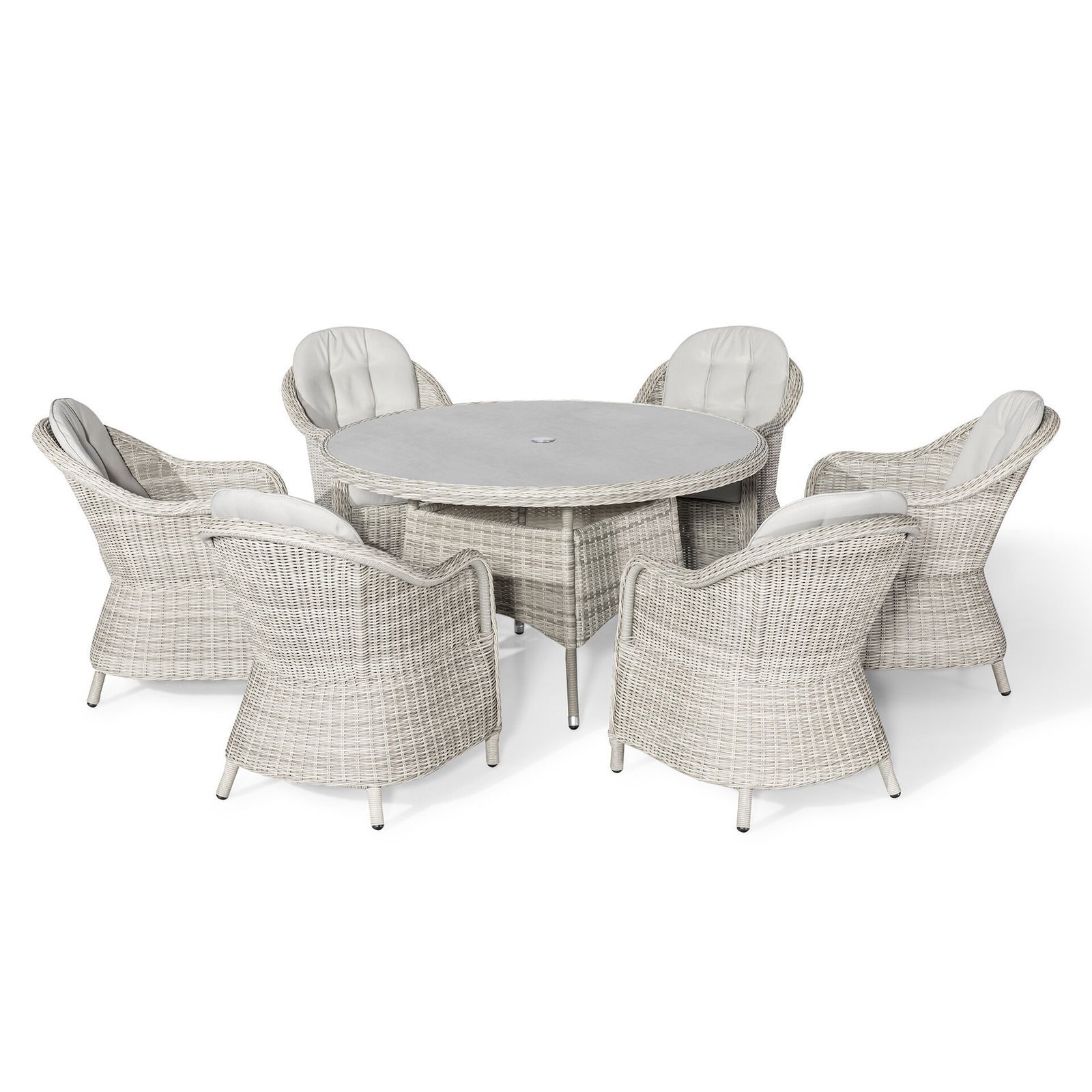 Oxford 6 Seat Round Dining Set with Heritage Dining Chairs & Woven Lazy Susan - Ceramic Glass - Image 11