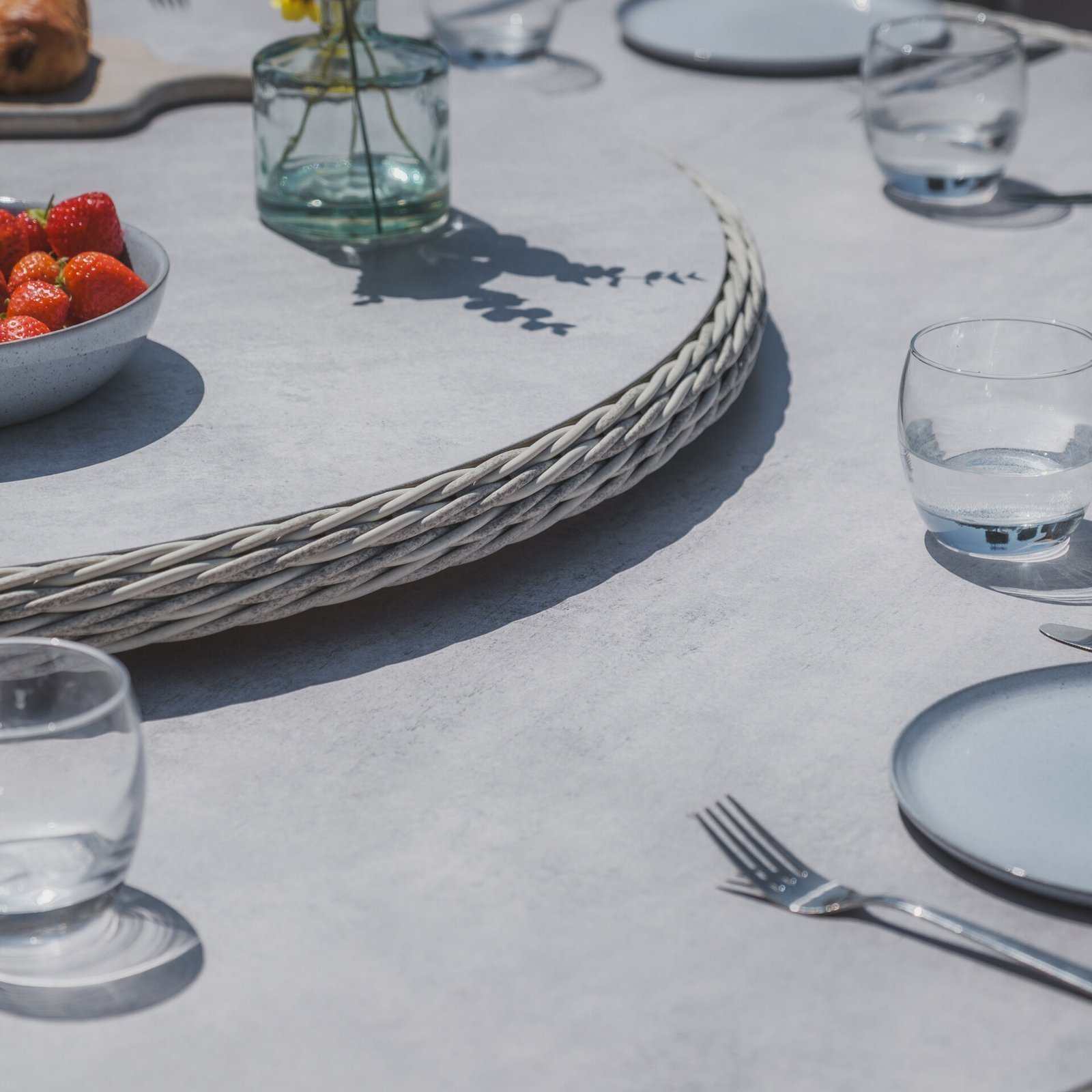 Oxford 8 Seat Oval Dining Set with Heritage Dining Chairs & Woven Lazy Susan - Ceramic Glass - Image 5