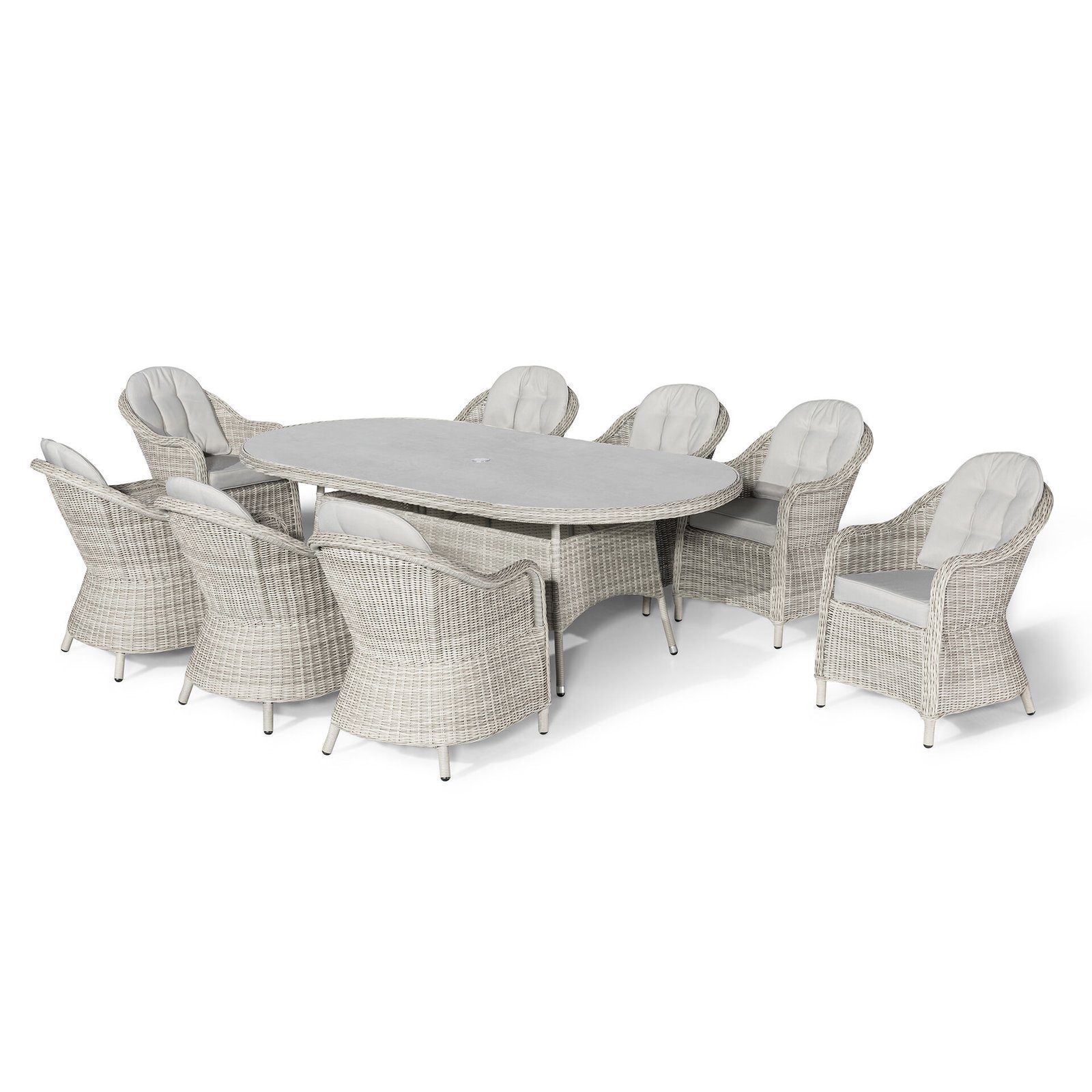 Oxford 8 Seat Oval Dining Set with Heritage Dining Chairs & Woven Lazy Susan - Ceramic Glass - Image 12