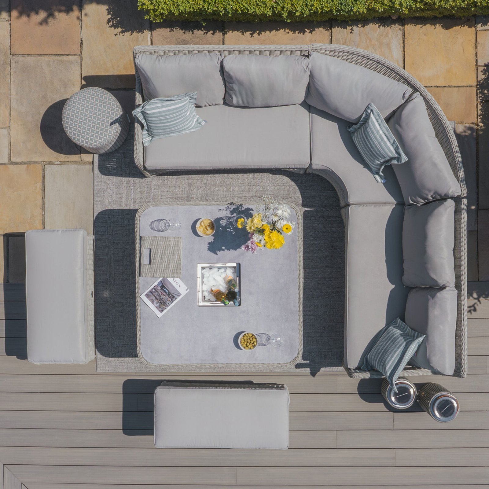 A Oxford Royal Rattan Corner Dining Sofa Set with Ice Bucket & Rising Table - Ceramic Glass - Image 3