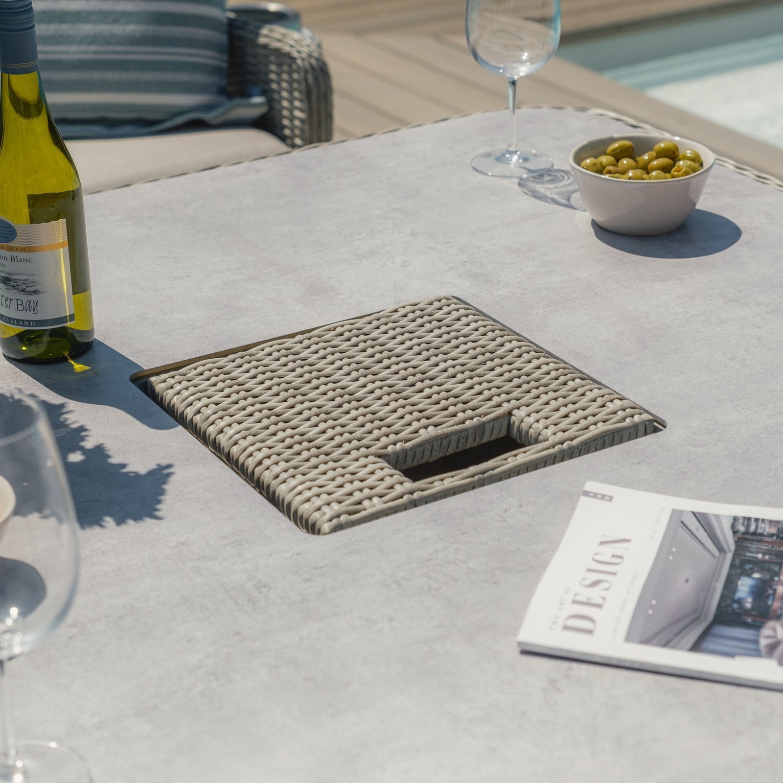 A Oxford Royal Rattan Corner Dining Sofa Set with Ice Bucket & Rising Table - Ceramic Glass - Image 6