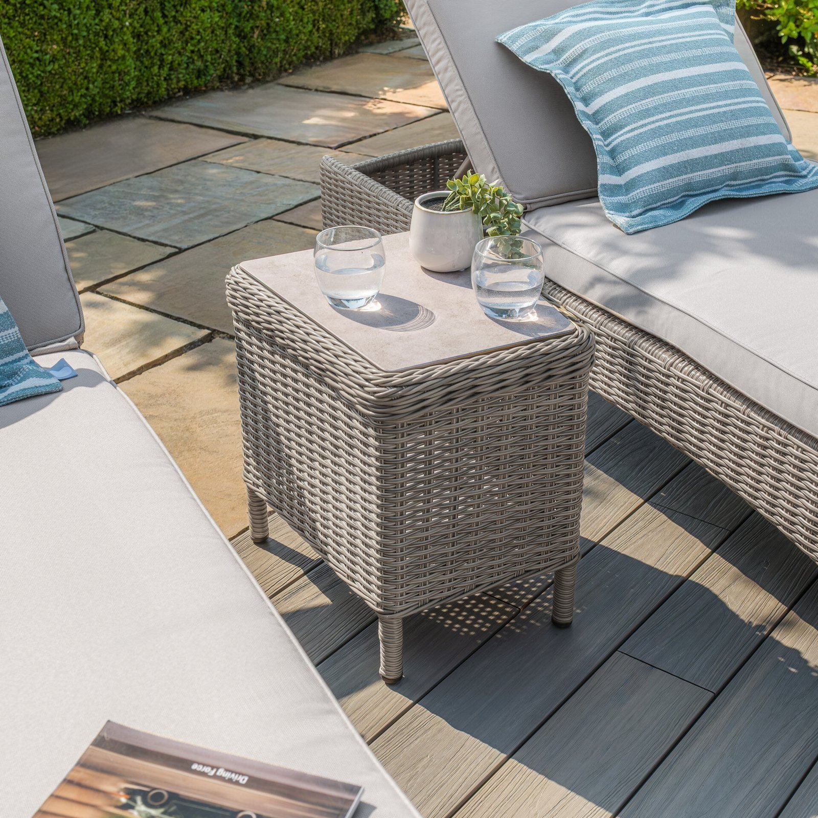 Oxford Rattan Sunlounger Set - Ceramic Glass - Image 7