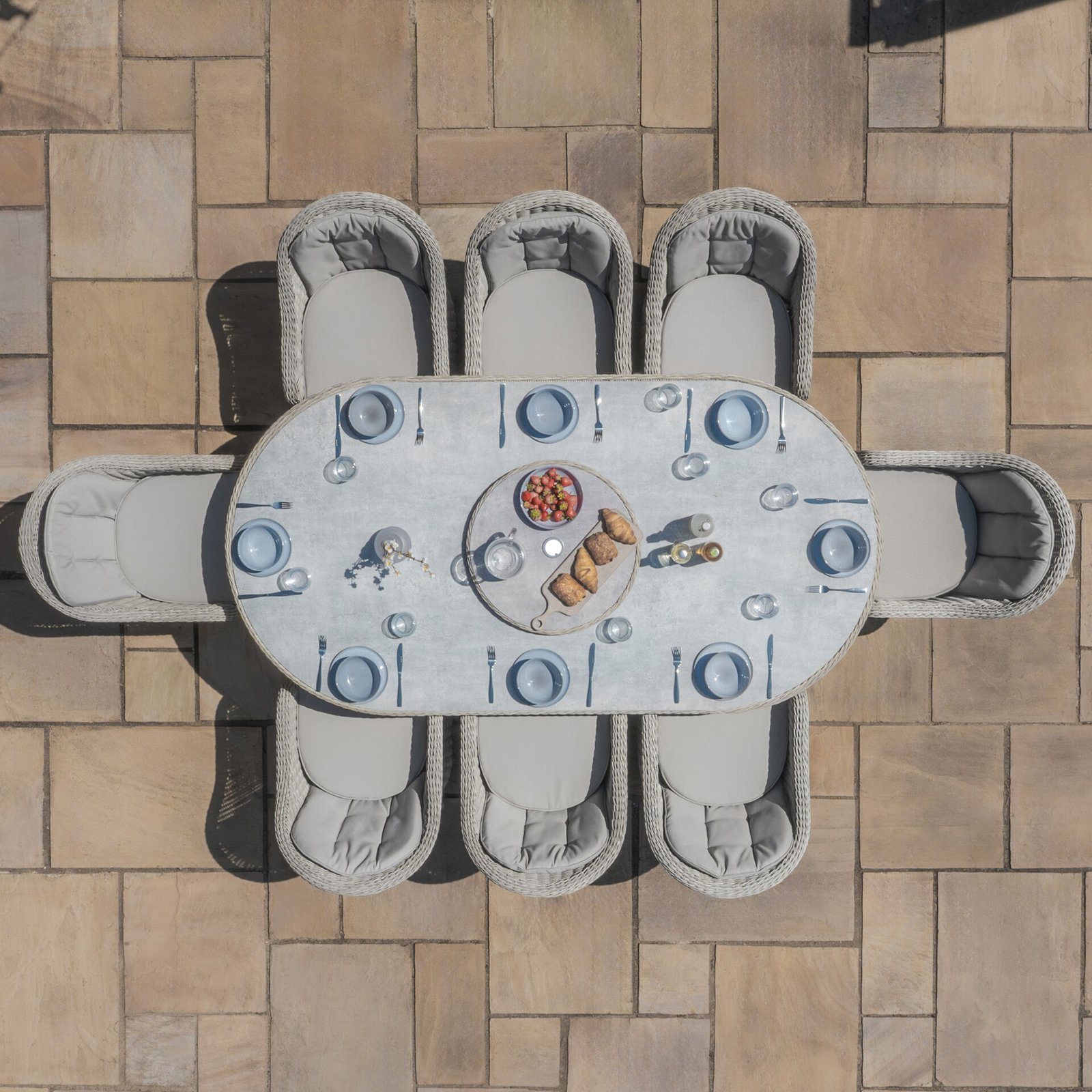 Oxford 8 Seat Oval Dining Set with Heritage Dining Chairs & Woven Lazy Susan - Ceramic Glass - Image 3