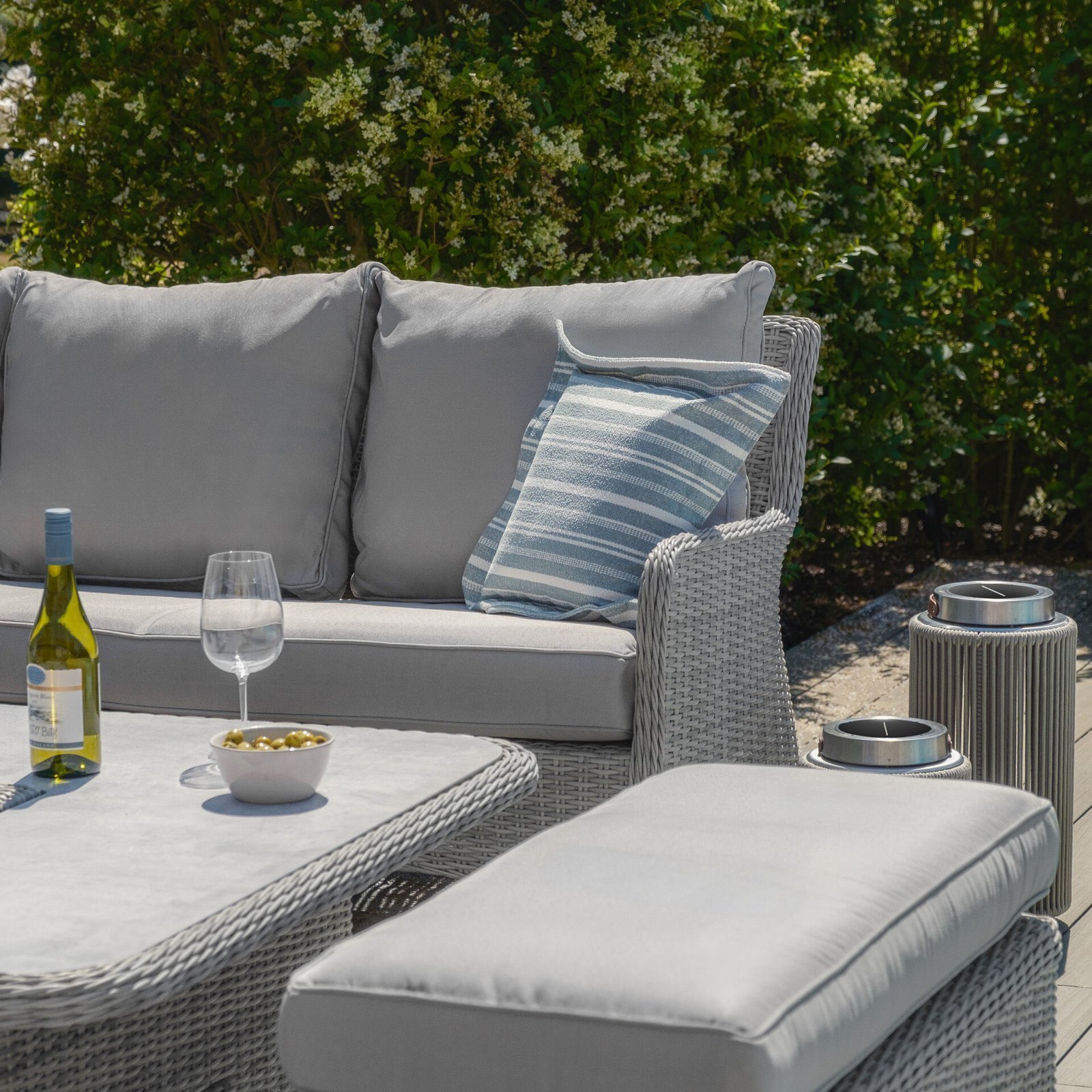 A Oxford Royal Rattan Corner Dining Sofa Set with Ice Bucket & Rising Table - Ceramic Glass - Image 9