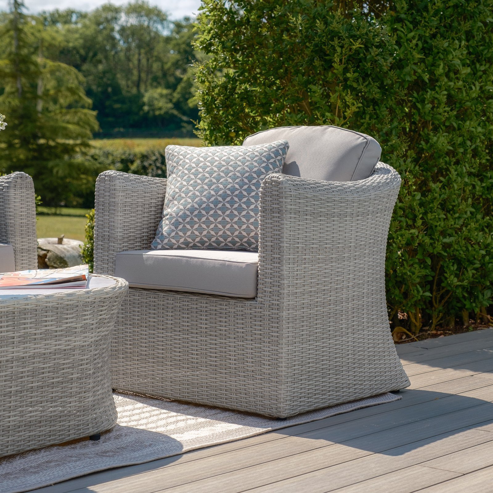A Oxford Deluxe Large Rattan Corner Dining Set with Rising Table & Armchair - Ceramic Glass - Image 7
