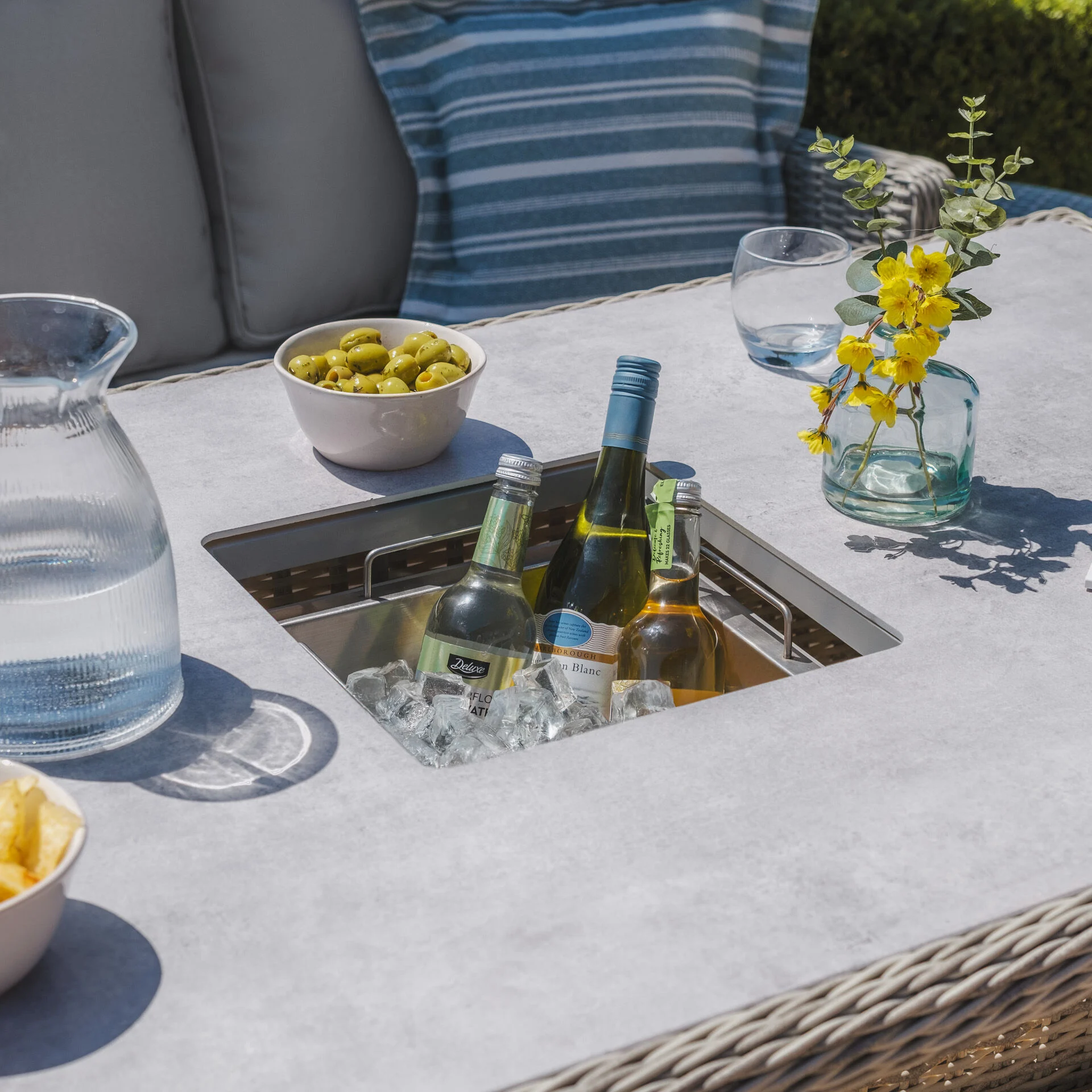 A Oxford Deluxe Large Rattan Corner Dining Set with Rising Table & Armchair - Ceramic Glass - Image 12